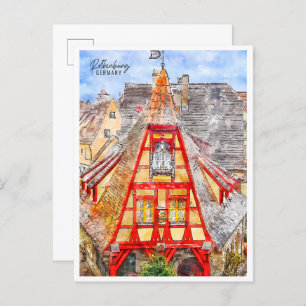 Postal Rothenburg Alemania vintage acuarela
