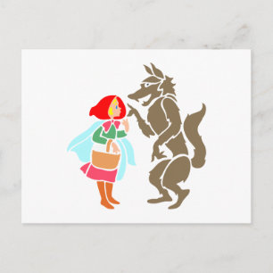 Postal Rotkäppchen Wolf pequeño capo de equitación rojo