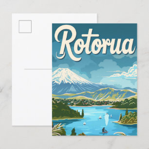Postal Rotorua Ilustracion de Viajes de Nueva Zelanda