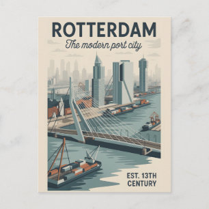 Postal Rotterdam Países Bajos Paisaje Urbano Retro Viajes