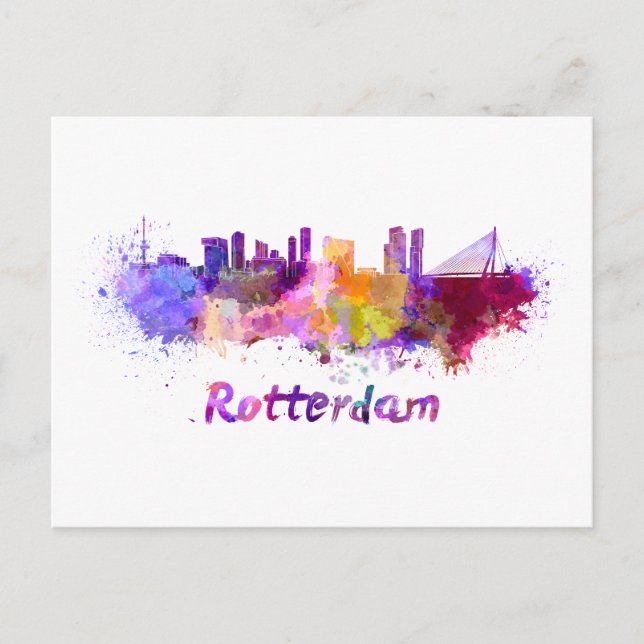 Postal Rotterdam skyline in watercolor (Anverso)