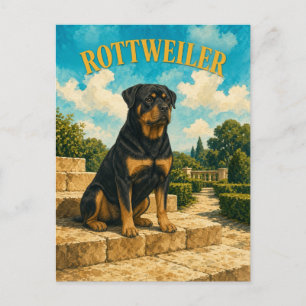 Postal Rottweiler, Arte de Perro Acuarela Vintage