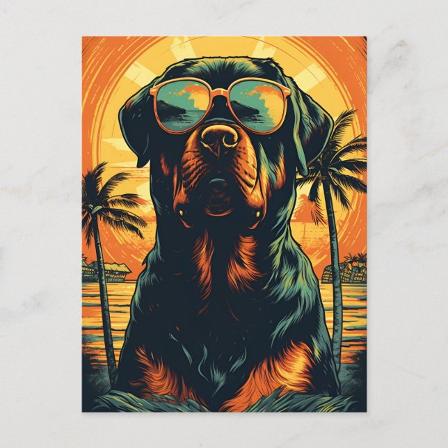 Postal Rottweiler con gafas de sol en la playa (Anverso)