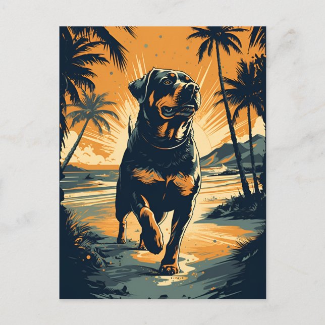 Postal Rottweiler en la playa (Anverso)