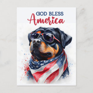 Postal Rottweiler Patriótico, Dios Bendiga América Tarjet