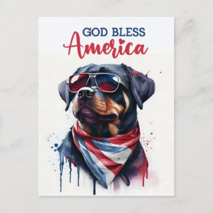 Postal Rottweiler Patriótico, Dios Bendiga América Tarjet