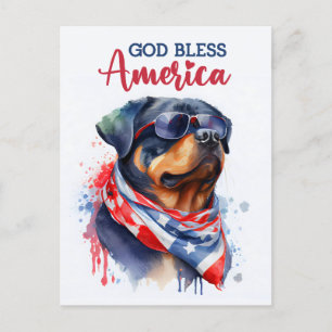 Postal Rottweiler Patriótico, Dios Bendiga América Tarjet