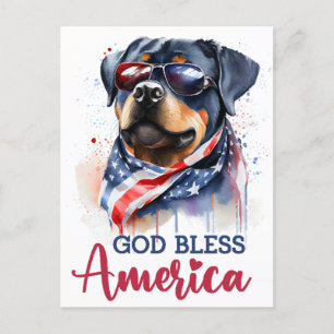 Postal Rottweiler Patriótico, Dios Bendiga América Tarjet
