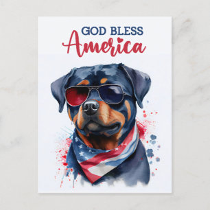 Postal Rottweiler Patriótico, Dios Bendiga América Tarjet