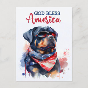 Postal Rottweiler Patriótico, Dios Bendiga América Tarjet
