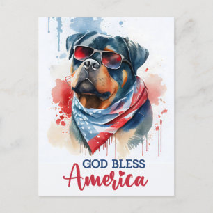 Postal Rottweiler Patriótico, Dios Bendiga América Tarjet