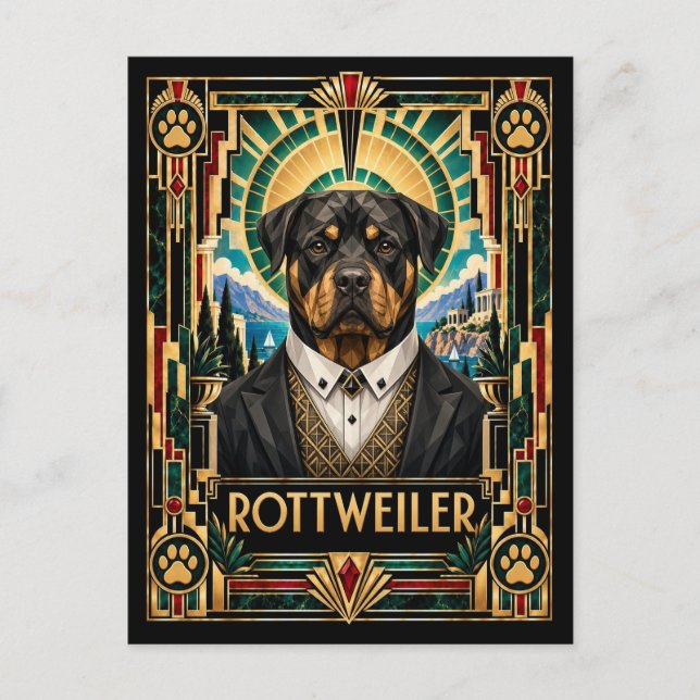 Postal Rottweiler, perro Art Deco (Anverso)