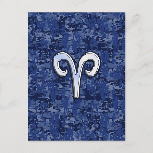 Postal Rótulo Aries Zodiac en camo digital azul de la mar (Anverso)