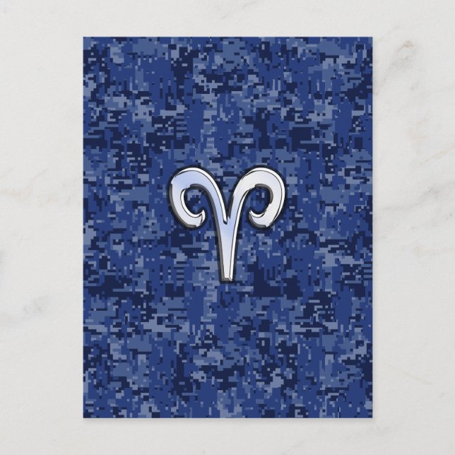 Postal Rótulo Aries Zodiac en camo digital azul de la mar (Anverso)