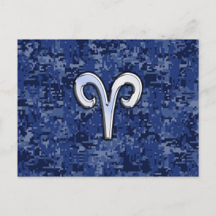 Postal Rótulo Aries Zodiac sobre decoración de camo digit