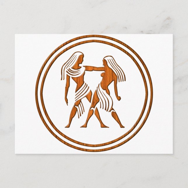 Postal Rótulo Astrológico Gemini Zodiac Twins de Madera (Anverso)