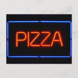 Postal Rótulo azul y neón rojo PIZZA