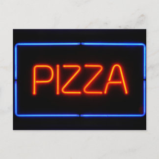 Postal Rótulo azul y neón rojo PIZZA