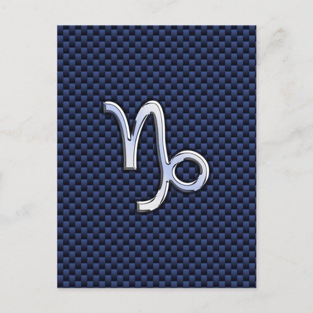 Postal Rótulo Capricornio estilo fibra de carbono azul (Anverso)