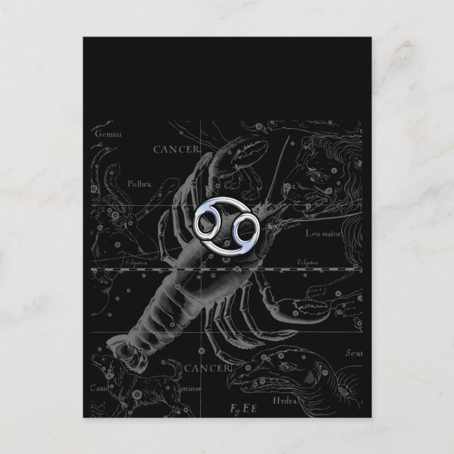 Postal Rótulo cromado de cáncer en grabado Hevelius (Anverso)