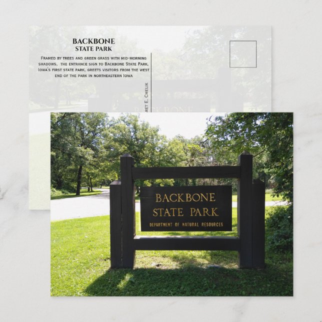 Postal Rótulo de entrada al parque estatal de la columna  (Anverso / Reverso)