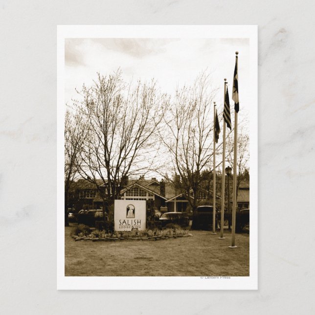 Postal Rótulo de entrada y vista de lodge (Anverso)
