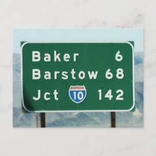 Postal Rótulo de la autopista - A kilómetros de Baker y B