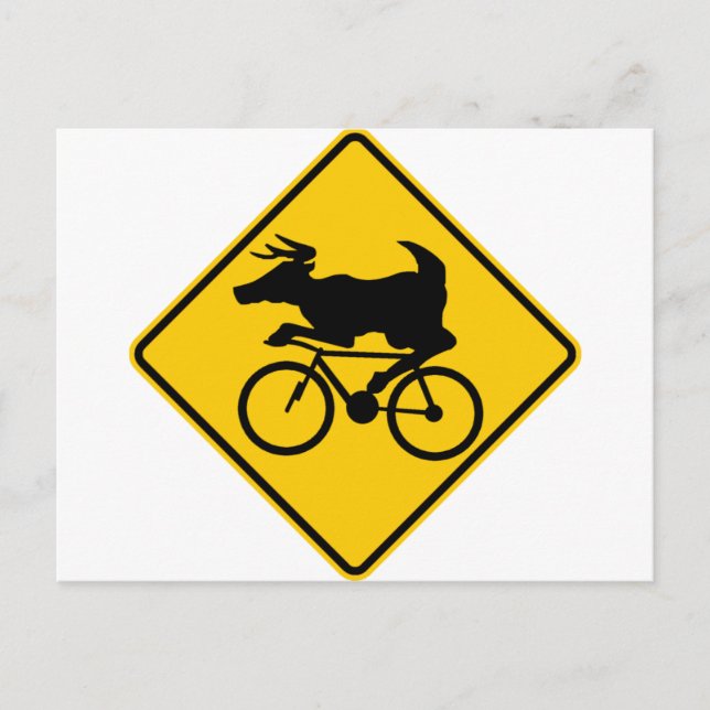 Postal Rótulo de la autopista Bicycling Deer Crossing (Anverso)