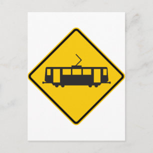 Postal Rótulo de la autopista de advertencia de tranvía