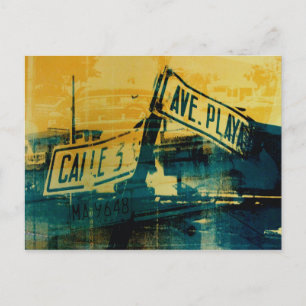 Postal Rótulo de la calle verde y amarilla