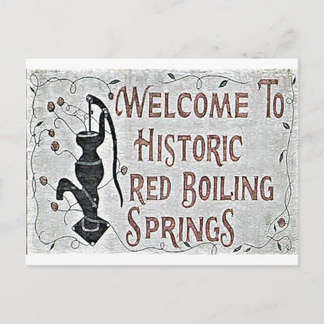 Postal Rótulo de manantiales rojos de ebullición pintados (Anverso)