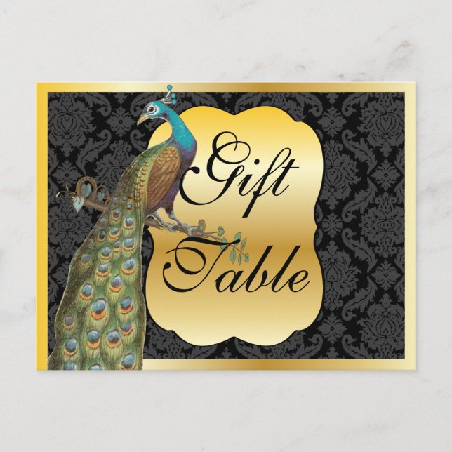 Postal Rótulo de mesa de regalo de oro de Peackcock (Anverso)