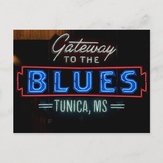 Postal Rótulo de música azul Tunica Mississippi (Anverso)