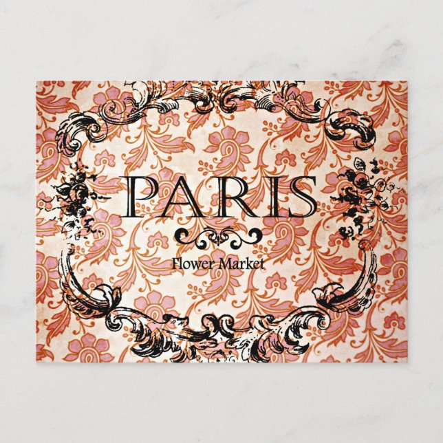 Postal Rótulo de París vintage en Damask (Anverso)