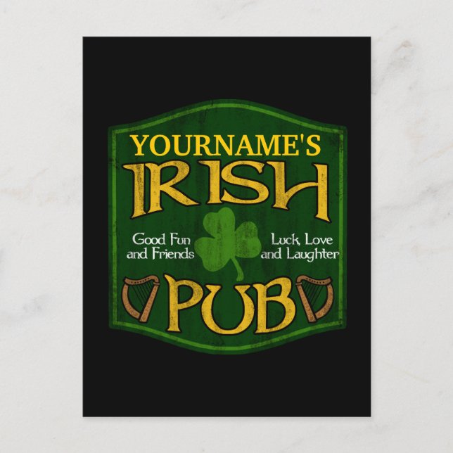 Postal Rótulo de pub irlandés personalizado (Anverso)