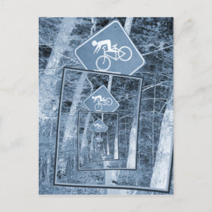 Postal Rótulo de tráfico de aviso de bicicleta