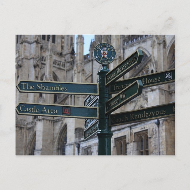 Postal Rótulo delante de la iglesia de monasterio de York (Anverso)