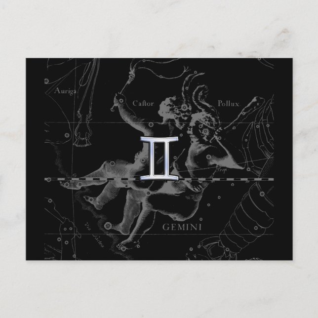 Postal Rótulo Gemini Zodiac cromado en Hevelius 1690 (Anverso)