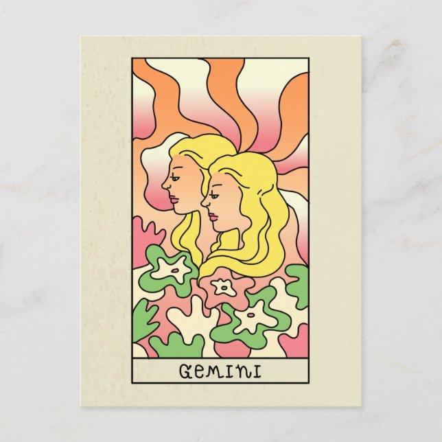 Postal Rótulo Gemini Zodiac Resumen Art Vintage (Anverso)