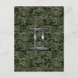 Postal Rótulo Gemini Zodiac sobre el Camo Digital Verde