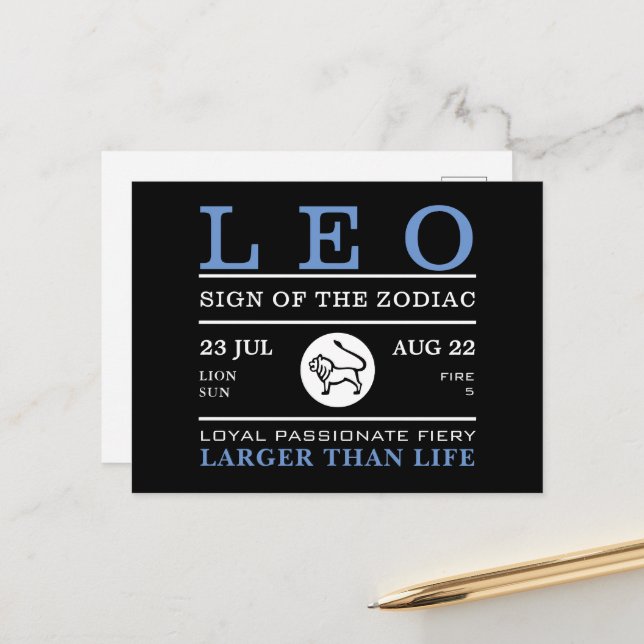 Postal Rótulo Leo del Zodiaco, Astrológico (Anverso/Reverso In Situ)