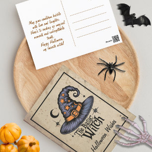 Postal Rótulo personalizado Vintage Negro Naranja Bruja d