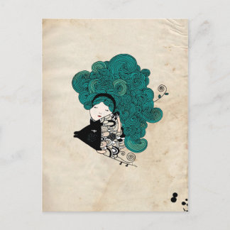 Postal Rótulo Pisces Chica Zodiac
