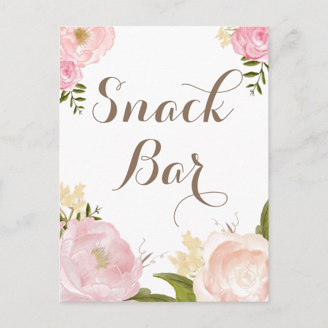 Postal Rótulo Romántico Acuarela Flores Snack Bar