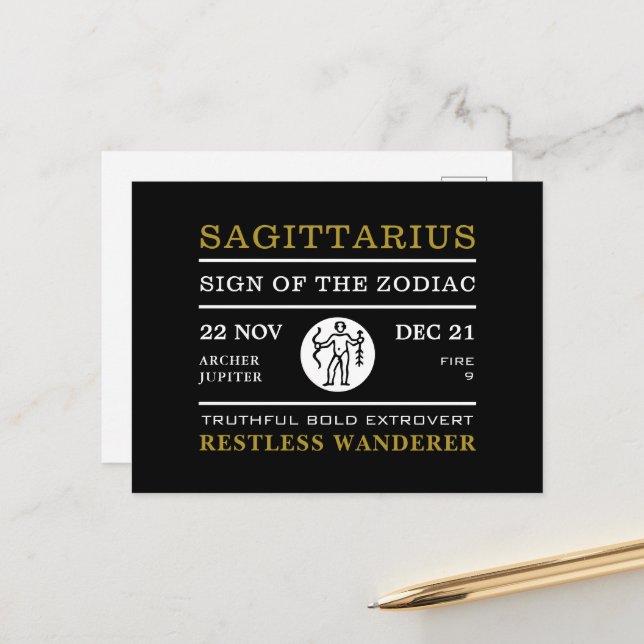 Postal Rótulo sagitario del zodiaco, astrológico (Anverso/Reverso In Situ)