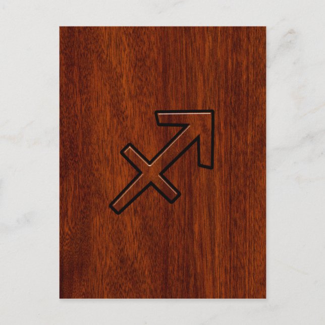 Postal Rótulo Sagittarius Zodiac en estilo caoba (Anverso)