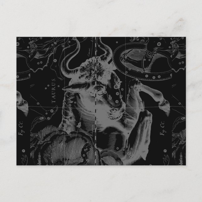 Postal Rótulo Taurus Constellation Hevelius alrededor de  (Anverso)