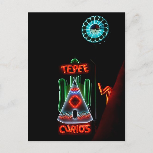 Postal Rótulo Tepee Curios Neon, Tucumcari, N.M. (Anverso)