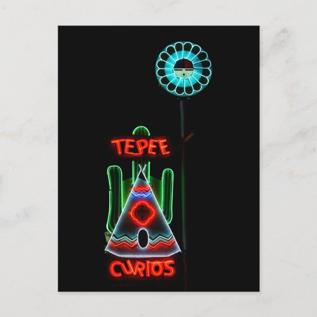 Postal Rótulo Tepee Curios Neon, Tucumcari, Nuevo México (Anverso)