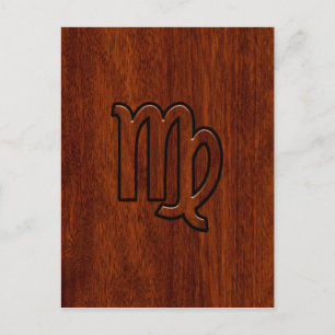 Postal Rótulo Virgo al estilo de la madera de Mahogany